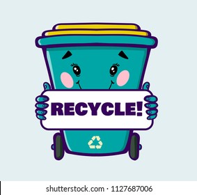cartoon trash bin for recycled waste