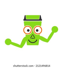 cartoon trash can mascot for education