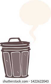 cartoon trash can with speech bubble in retro style