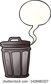 cartoon trash can with speech bubble in smooth gradient style
