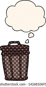 cartoon trash can with thought bubble in comic book style