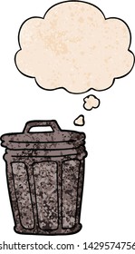 lata de basura de dibujos animados con burbuja de pensamiento al estilo de textura gruesa