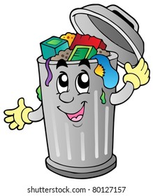 Cartoon trash can - vector illustration.