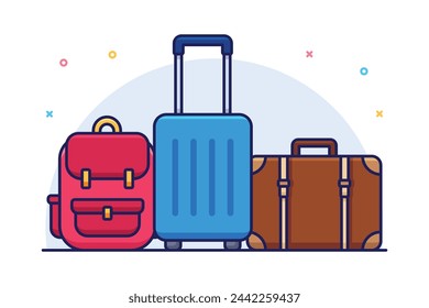 Cartoon travel backpack and suitcase illustration