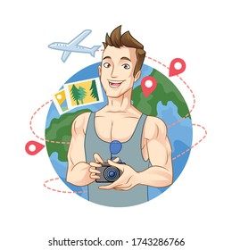 Cartoon Travel Guy Mascot logo