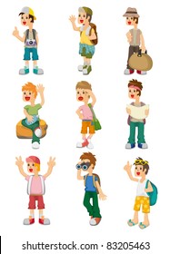cartoon travel people icons set