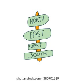 Cartoon travel pointer icon on the white background. Cute cartoon line illustration for adventure concept