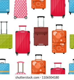 Cartoon Travel Suitcase Seamless Pattern Background on a White Vacation and Tourism Concept Flat Design Style. Vector illustration