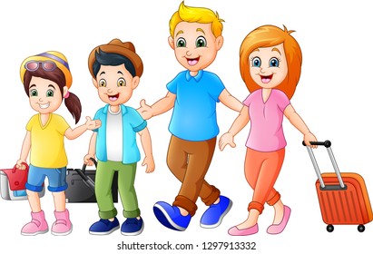 Cartoon Traveling family on vacation