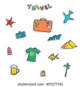 Cartoon travelling vector set. Summer vocation collection.