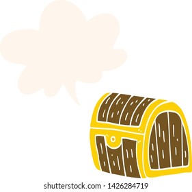 cartoon treasure chest with speech bubble in retro style