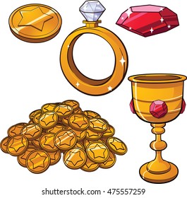 Cartoon treasure jewels. Vector clip art illustration with simple gradients. Each item on a separate layer.