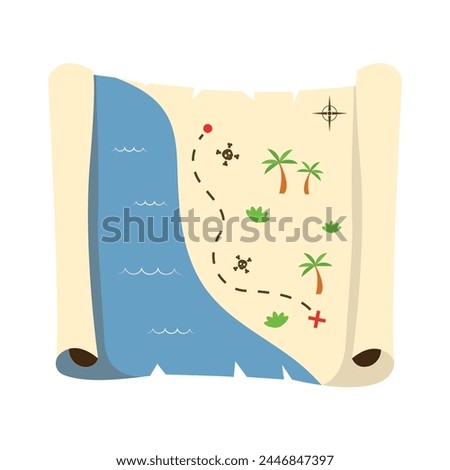 Cartoon Treasure Map On White Background Vector Design.