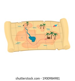 Cartoon treasure map, vector illustration