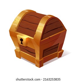 Cartoon treasure wooden chest, Game icon or mysterious elements, vintage closed box vector