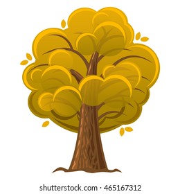 Cartoon tree, autumn orange oak tree with luxuriant foliage. Vector illustration