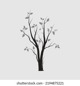 Cartoon tree branch with leaves 1 - vector illustration.