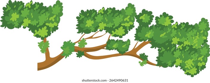 Cartoon Tree Branch Vector Illustration with Green Leaves for Animation Projects

