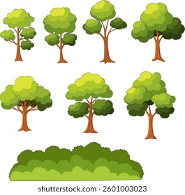 Cartoon tree collection set isolated on white background
