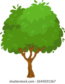 Cartoon tree featuring a thick brown trunk and a large, rounded crown of bright green leaves, creating a cheerful and vibrant depiction of nature s beauty and vitality