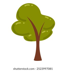 Cartoon tree. Forest, vibrant leaves, trunk. Perfect for children's designs, nature-themed projects, educational materials. Vector flat design isolated on white background