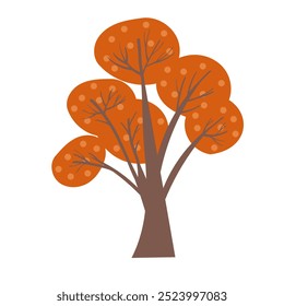 Cartoon tree. Forest, vibrant leaves, trunk. Perfect for children's designs, nature-themed projects, educational materials. Vector flat design isolated on white background