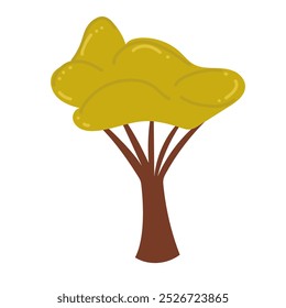 Cartoon tree. Forest, vibrant leaves, trunk. Perfect for children's designs, nature-themed projects, educational materials. Vector flat design isolated on white background