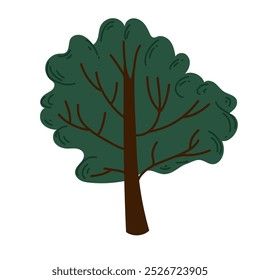 Cartoon tree. Forest, vibrant leaves, trunk. Perfect for children's designs, nature-themed projects, educational materials. Vector flat design isolated on white background