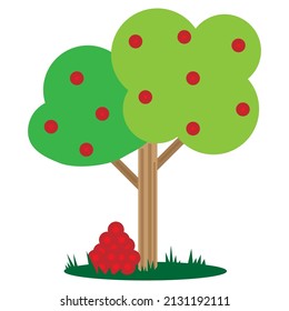 cartoon tree with fruits. Cartoon style. Summer background. Vector illustration. stock image. 