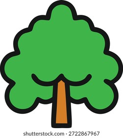 Uma árvore de desenho animado com um dossel verde e tronco marrom sobre um fundo branco