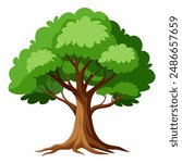 Cartoon tree with green leaves on white background