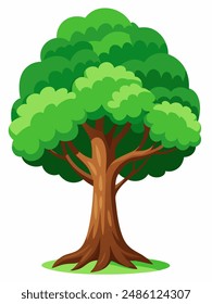 A cartoon tree with green leaves on a white background