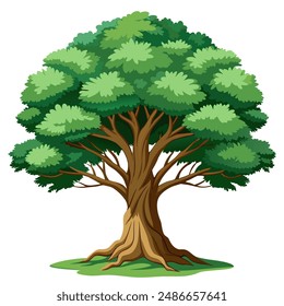 A cartoon tree with green leaves on white background