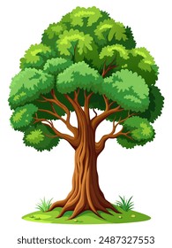 Cartoon tree with green leaves on white background