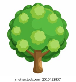 A cartoon tree with green leaves on a white background