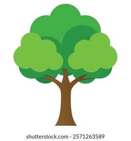 Cartoon tree with green leaves on white background