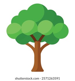 Cartoon tree with green leaves on white background