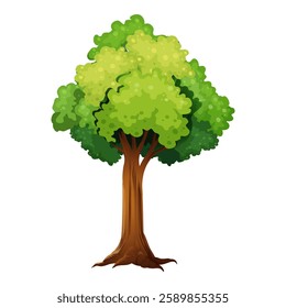 Cartoon Tree with green leaves on white background. Vector. Illustration. Illustration Tree isolated on white background.