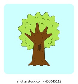 Cartoon tree with hollow and burning eyes inside. Vector illustration. 