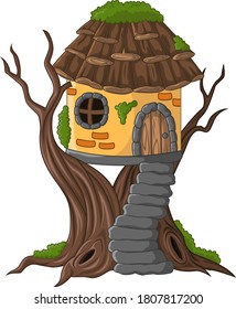 Cartoon tree house isolated on white background