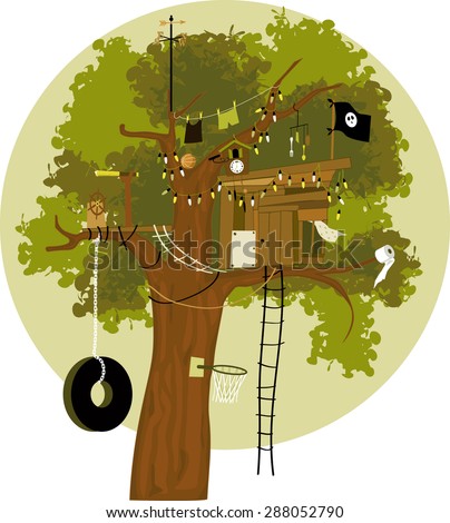 Cartoon Tree House Pirate Flag Tire Stock Vector Royalty