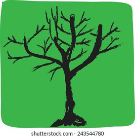 cartoon  tree icon isolated on green background, simple vector concept