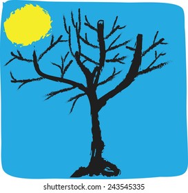 cartoon  tree icon isolated on blue background, simple vector concept