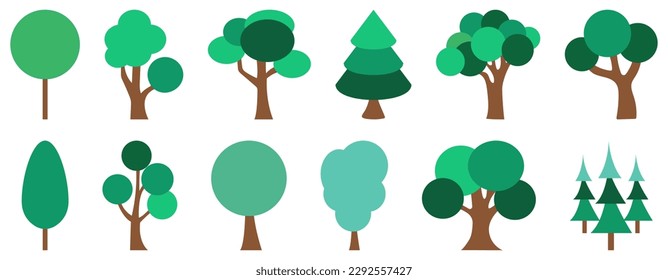 Cartoon tree icons. Vector set illustration agricultural garden and nature park plant