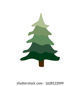 Cartoon tree isolated on white background.  Fir in flat style symbol. Green conifer simple vector illustration
