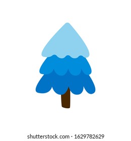 Cartoon tree isolated on white background. Fir in flat style symbol. Green conifer simple vector illustration