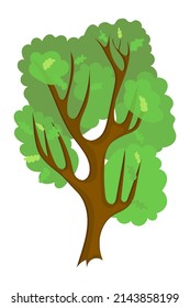 Cartoon-Baum einzeln auf Weiß. Kreative grüne Pflanze mit dickem Blattwerk, Vektorgrafik