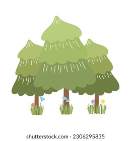 Árbol de dibujos aislados en un fondo blanco. Un estilo sencillo y moderno. Plantas verdes, bosque, ilustración plana vectorial. verano, árboles primaverales.
