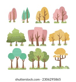 Cartoon tree isolated on a white background. Simple modern style. Cute green plants, forest, vector flat illustration. summer, spring trees.
