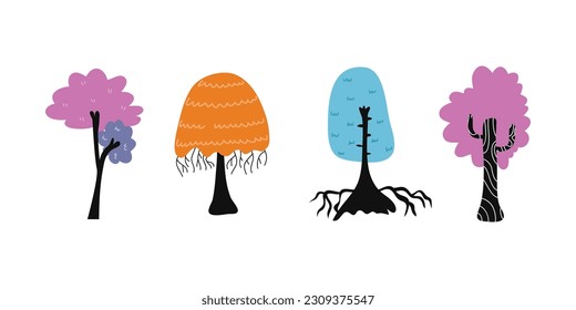 Cartoon tree isolated on a white background. Simple modern style. Cute plants, forest, vector flat illustration. summer, spring trees.